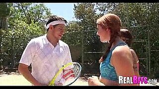 outdoor sex threesome at the tennis lane with hot clam girls