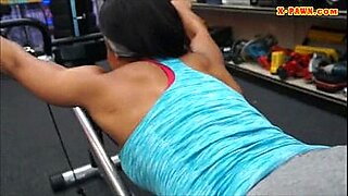 busty babe melissa riding her fitness trainers cock at the gym